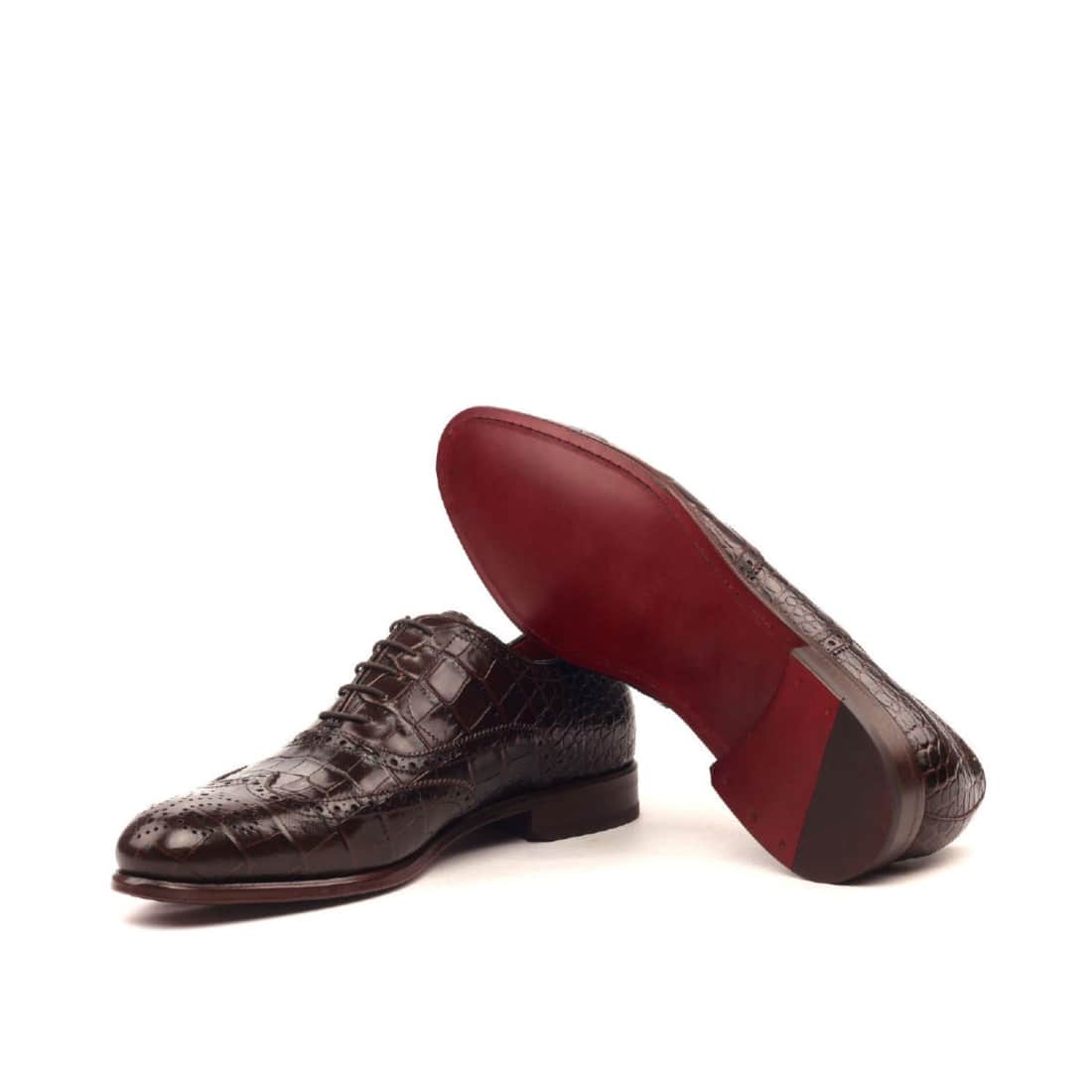 Richelieu fleuri en cuir croco marron foncé – vue 2