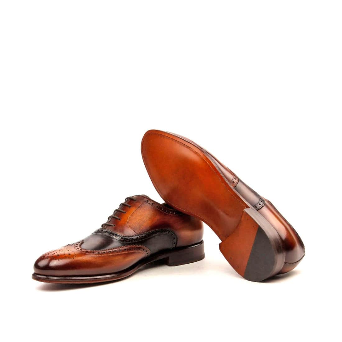Richelieu fleuri en cuir patiné marron et cognac – vue 2