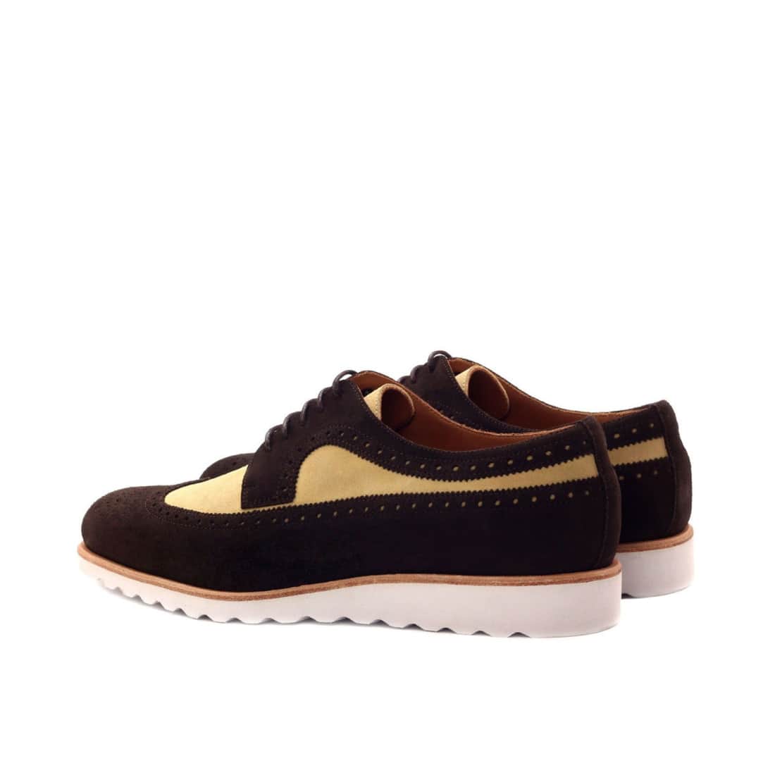 Derbie Brogue fleuri en daim marron foncé et beige - Semelles Sport – vue 3
