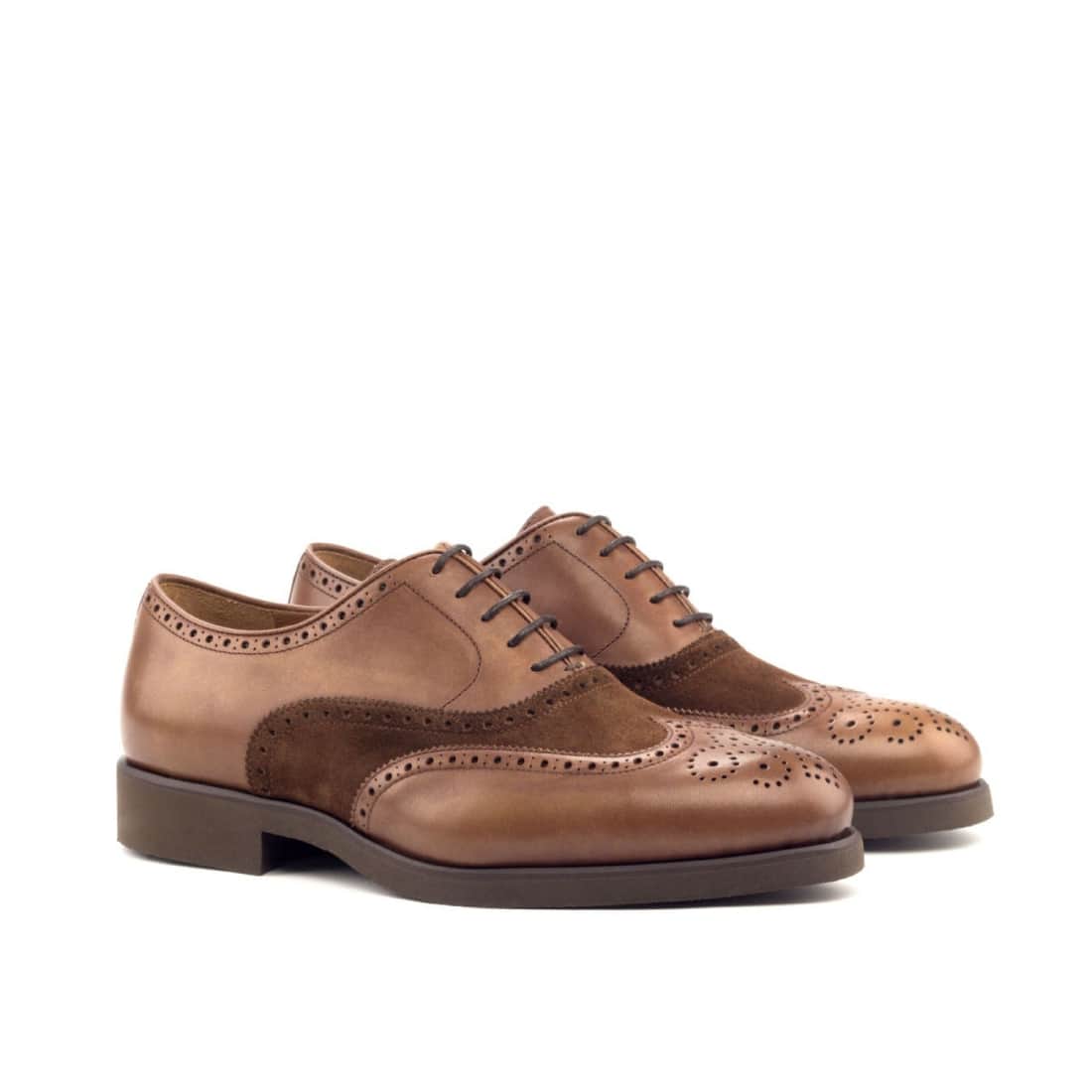 Richelieu fleuri en cuir et daim marron - Semelles caoutchouc