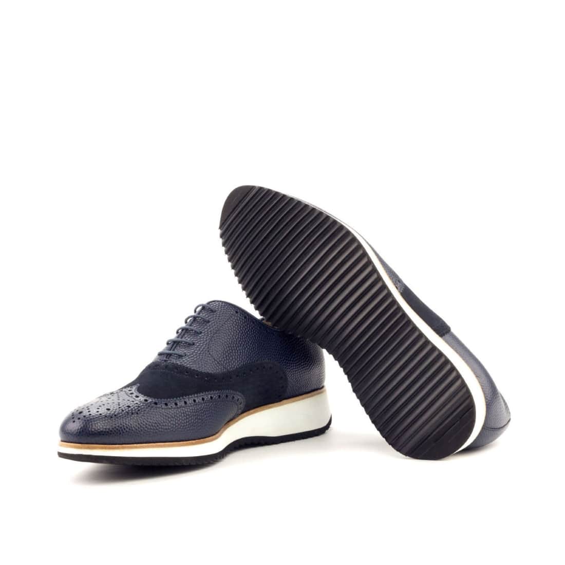 Richelieu fleuri en cuir et daim bleu marine - Semelles sport – vue 2