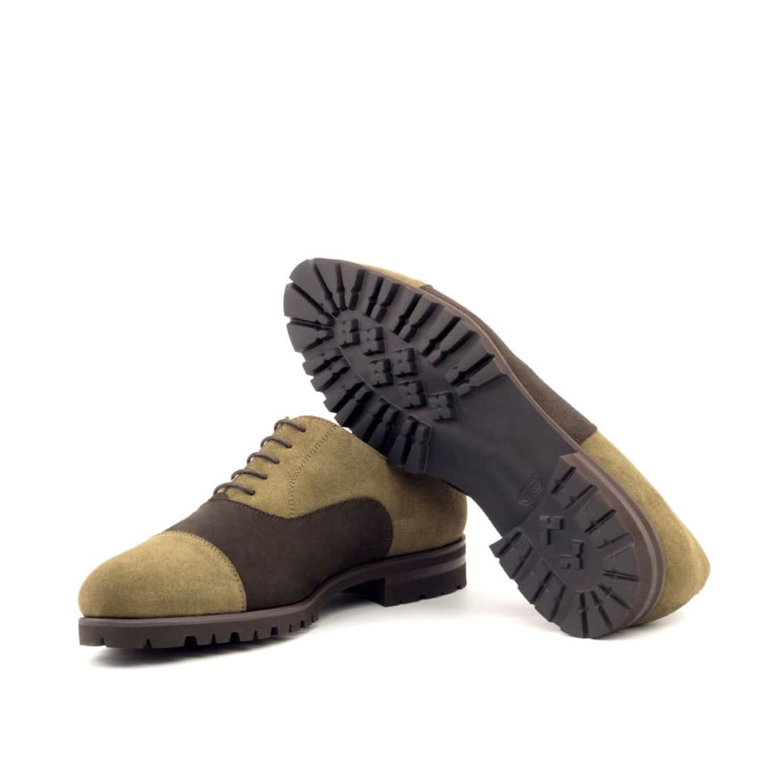 Richelieu bout droit en daim kaki et marron foncé – vue 2