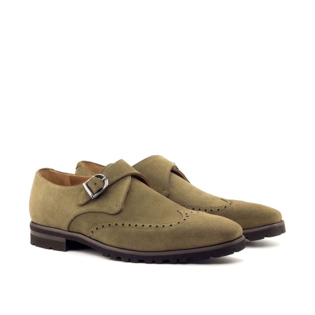 Chaussure à boucle bout fleuri en daim kaki - Semelles Commando