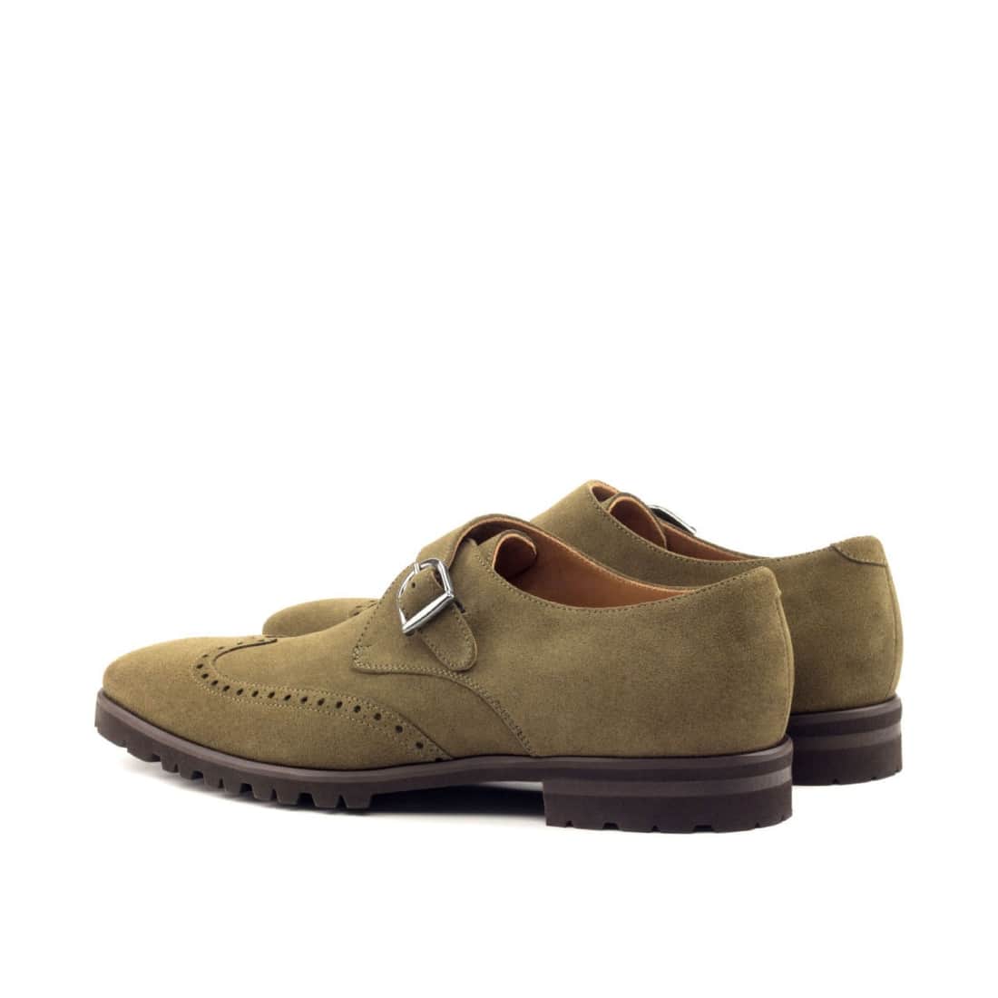 Chaussure à boucle bout fleuri en daim kaki - Semelles Commando – vue 3