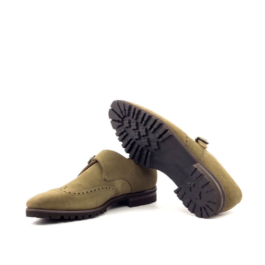 Chaussure à boucle bout fleuri en daim kaki - Semelles Commando – vue 2