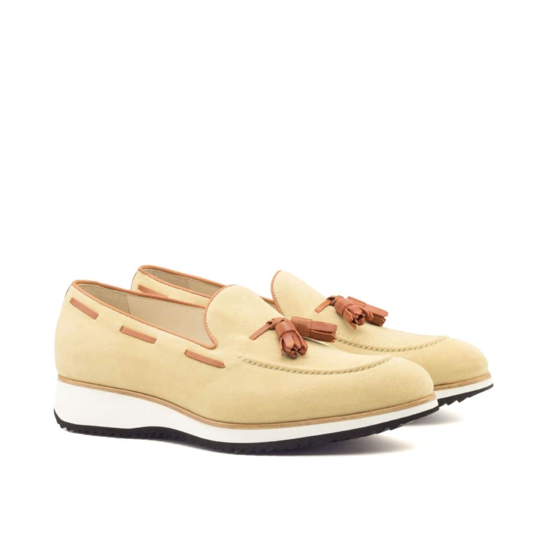 Mocassin à glands en daim beige - Semelles Sport