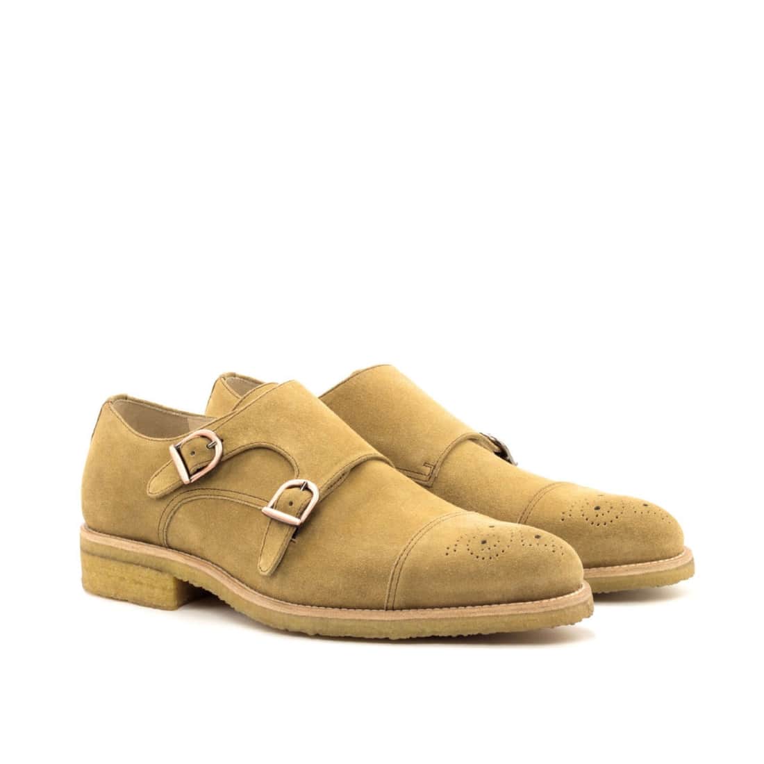 Chaussure double boucle en cuir daim beige - Semelles Crêpe