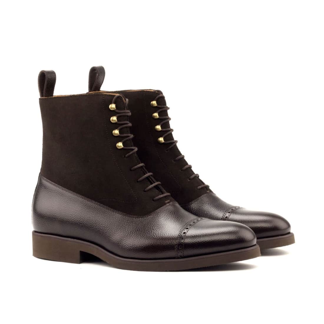 Bottines Blamoral en cuir grainé et daim marron foncé - Semelles Caoutchouc