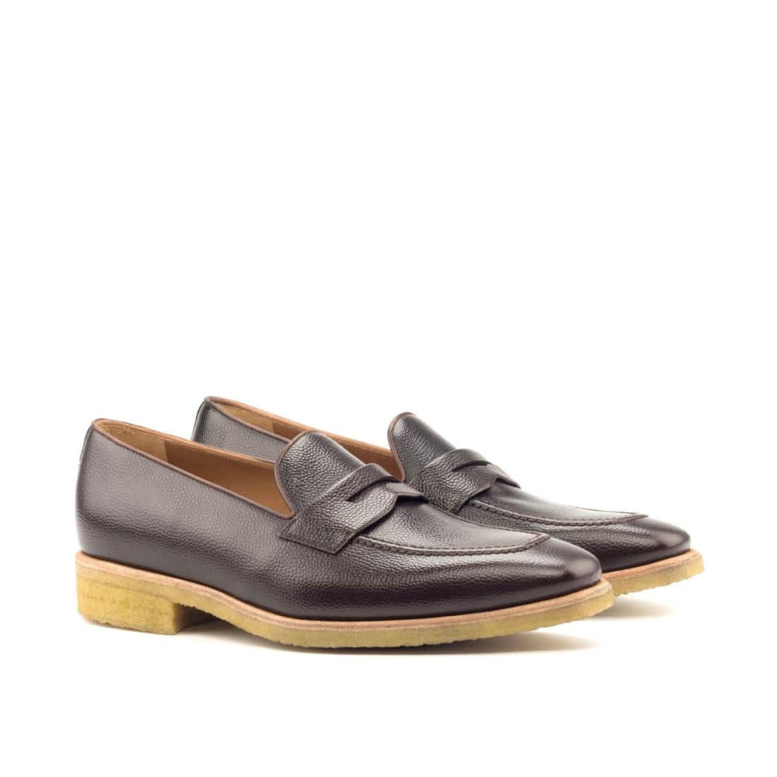 Mocassins Penny à bandeau en cuir grainé marron foncé - Semelles Crêpe