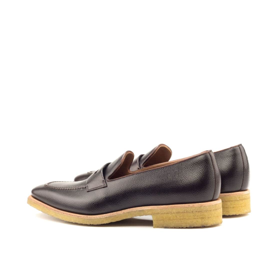 Mocassins Penny à bandeau en cuir grainé marron foncé - Semelles Crêpe – vue 3