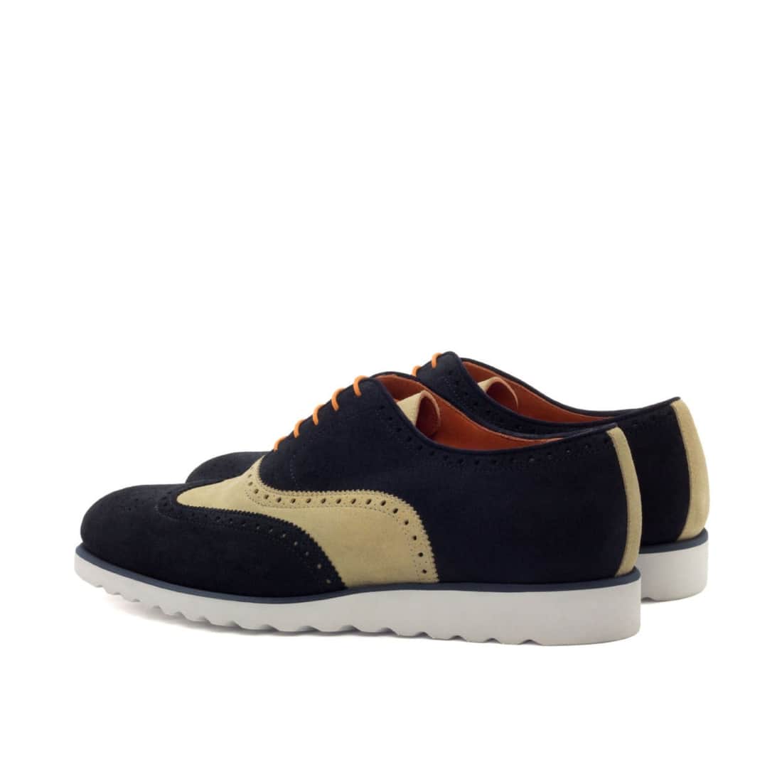 Richelieu fleuri en daim beige et bleu marine - Semelles sport – vue 3