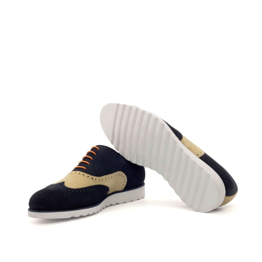 Richelieu fleuri en daim beige et bleu marine - Semelles sport – vue 2