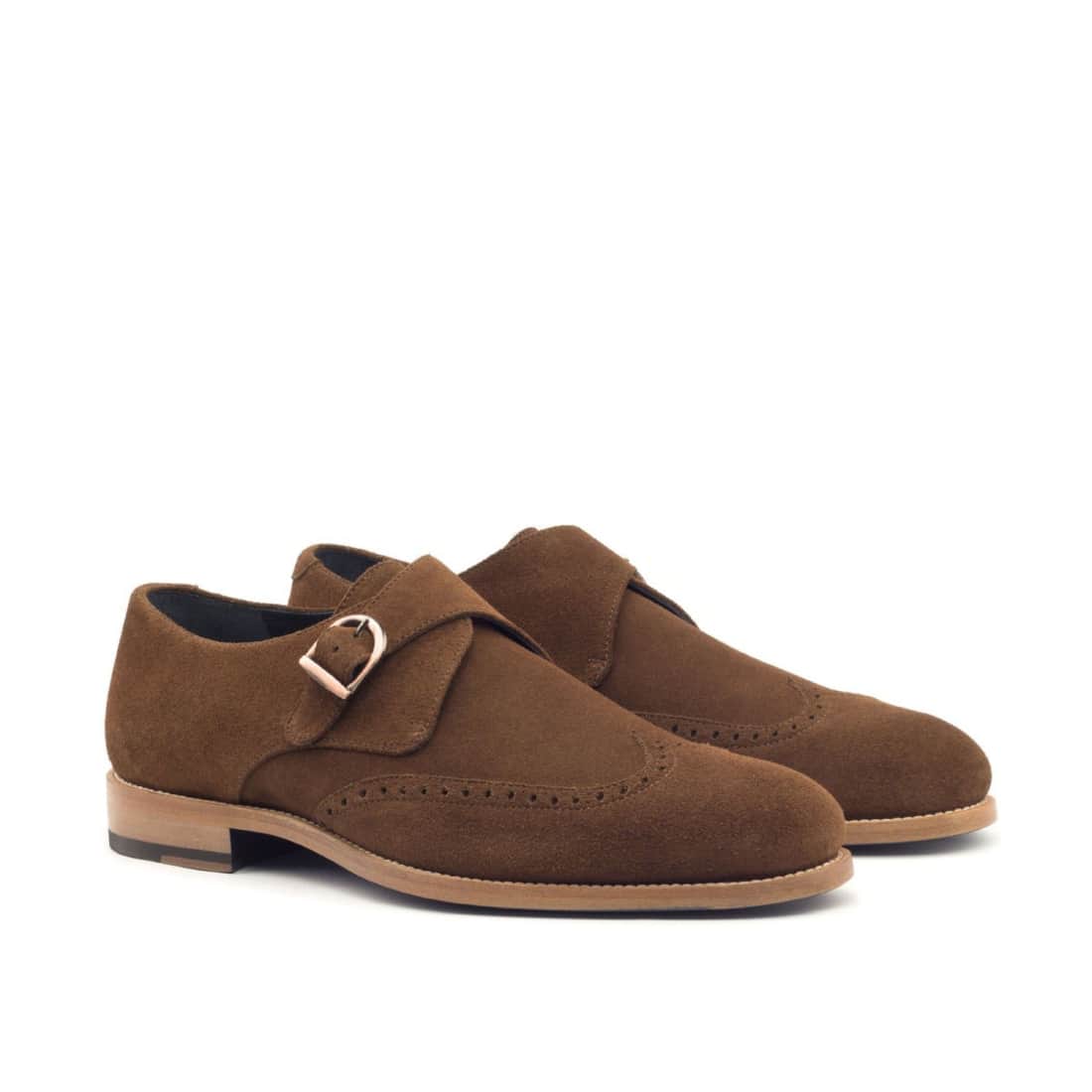 Chaussure à boucle bout fleuri en daim camel