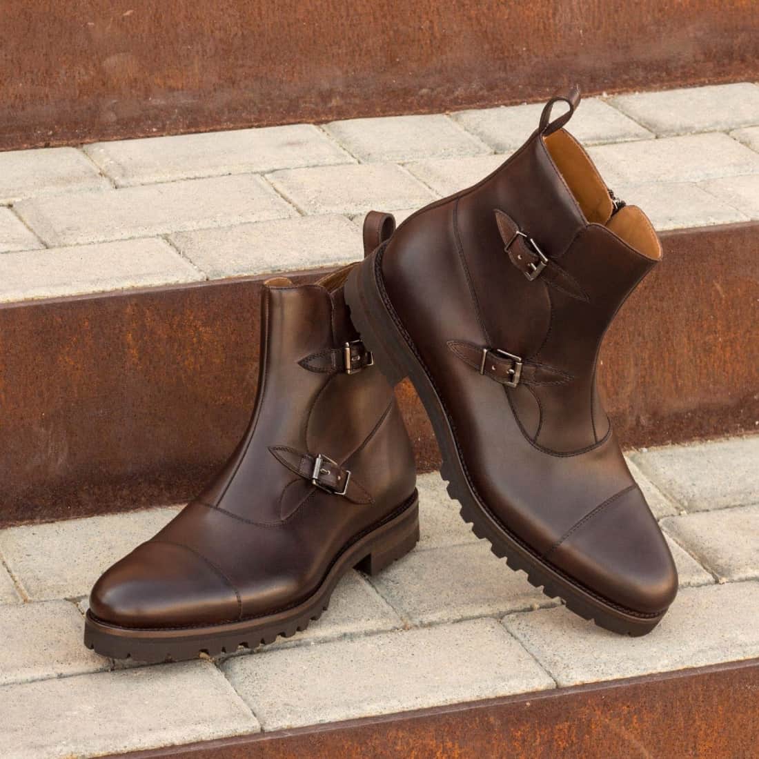 Bottines à Double Boucles en cuir marron foncé - Semelles Commando – vue 5