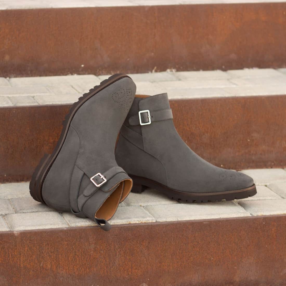Bottines Jodhpur en daim gris - Semelles Commando – vue 4