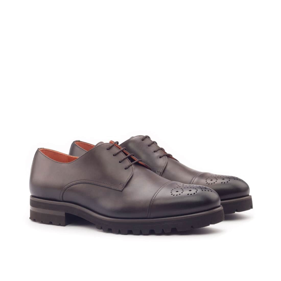 Derbie Bout Droit Fleuri en cuir marron foncé - Semelles Commando