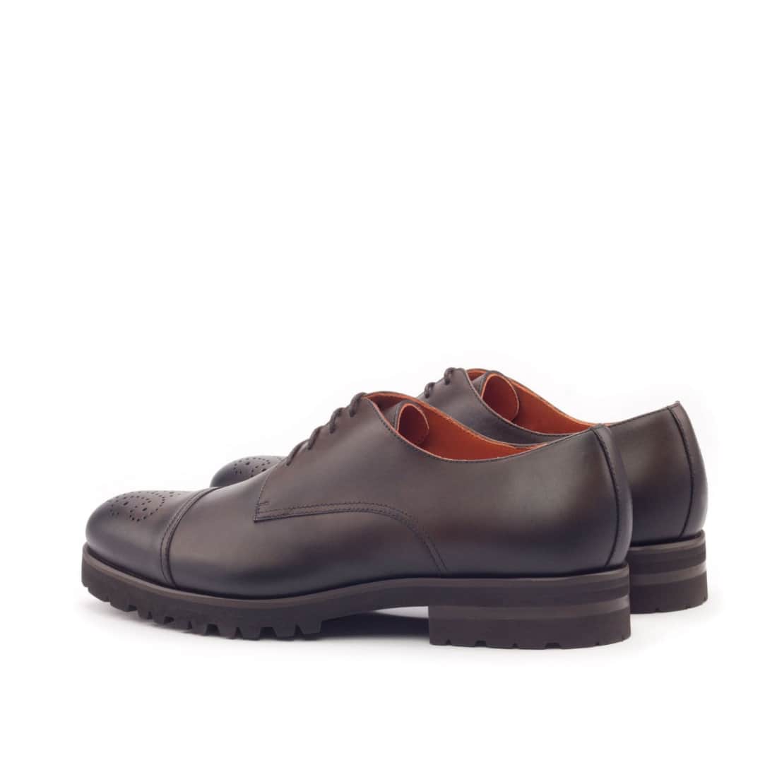 Derbie Bout Droit Fleuri en cuir marron foncé - Semelles Commando – vue 3