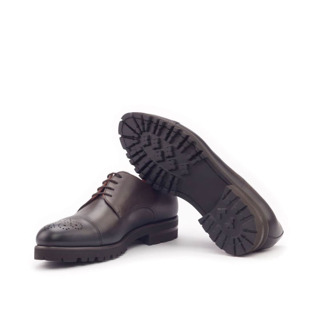 Derbie Bout Droit Fleuri en cuir marron foncé - Semelles Commando – vue 2