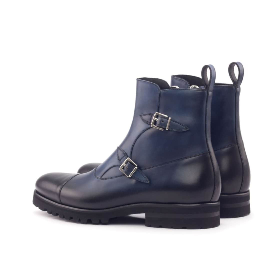 Bottines à Double Boucles en cuir bleu marine - Semelles Commando – vue 3
