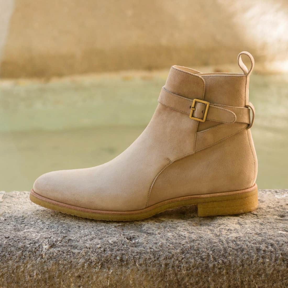 Bottines Jodhpur en daim beige - Semelles Crêpe – vue 4