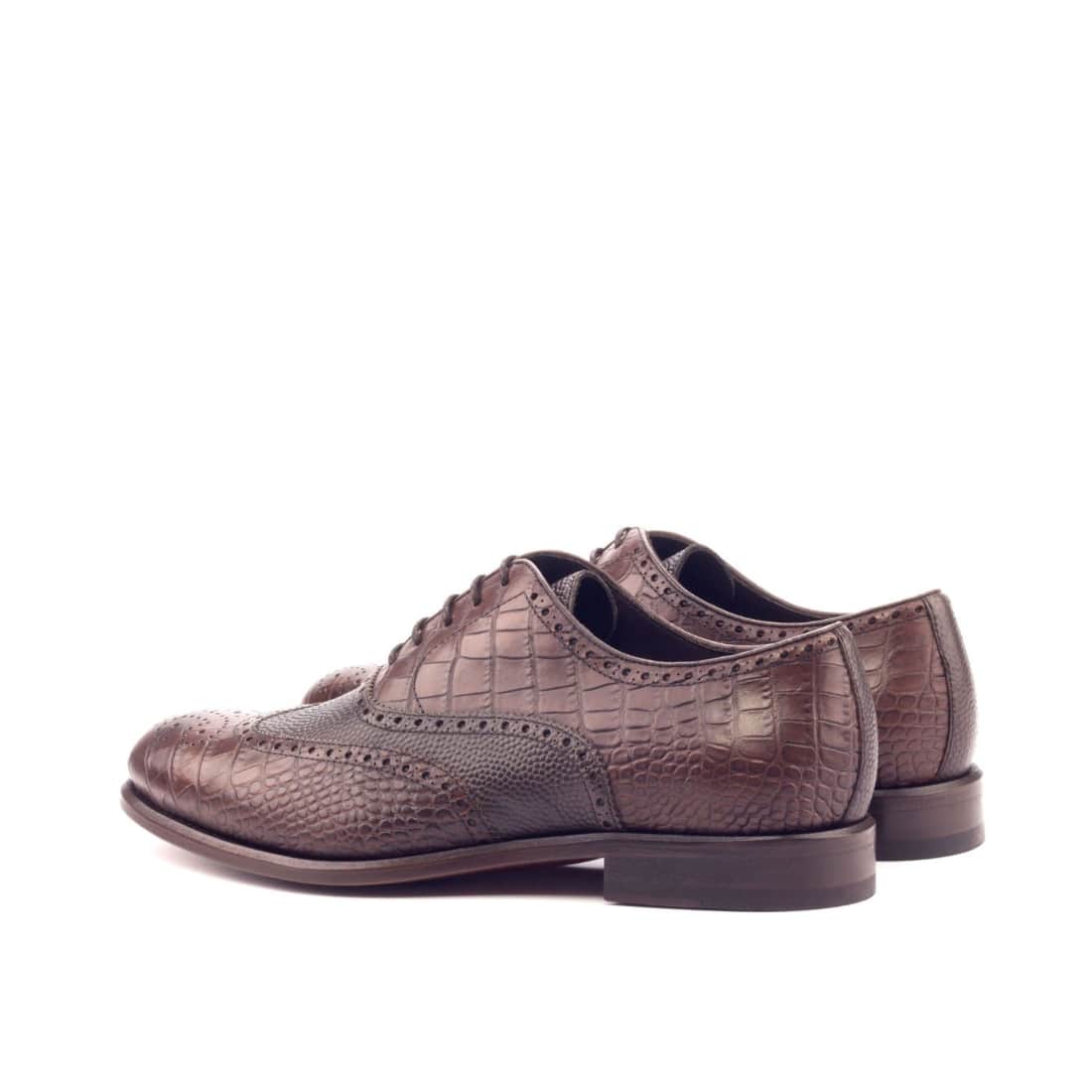 Richelieu fleuri en cuir croco et grainé marron foncé – vue 3