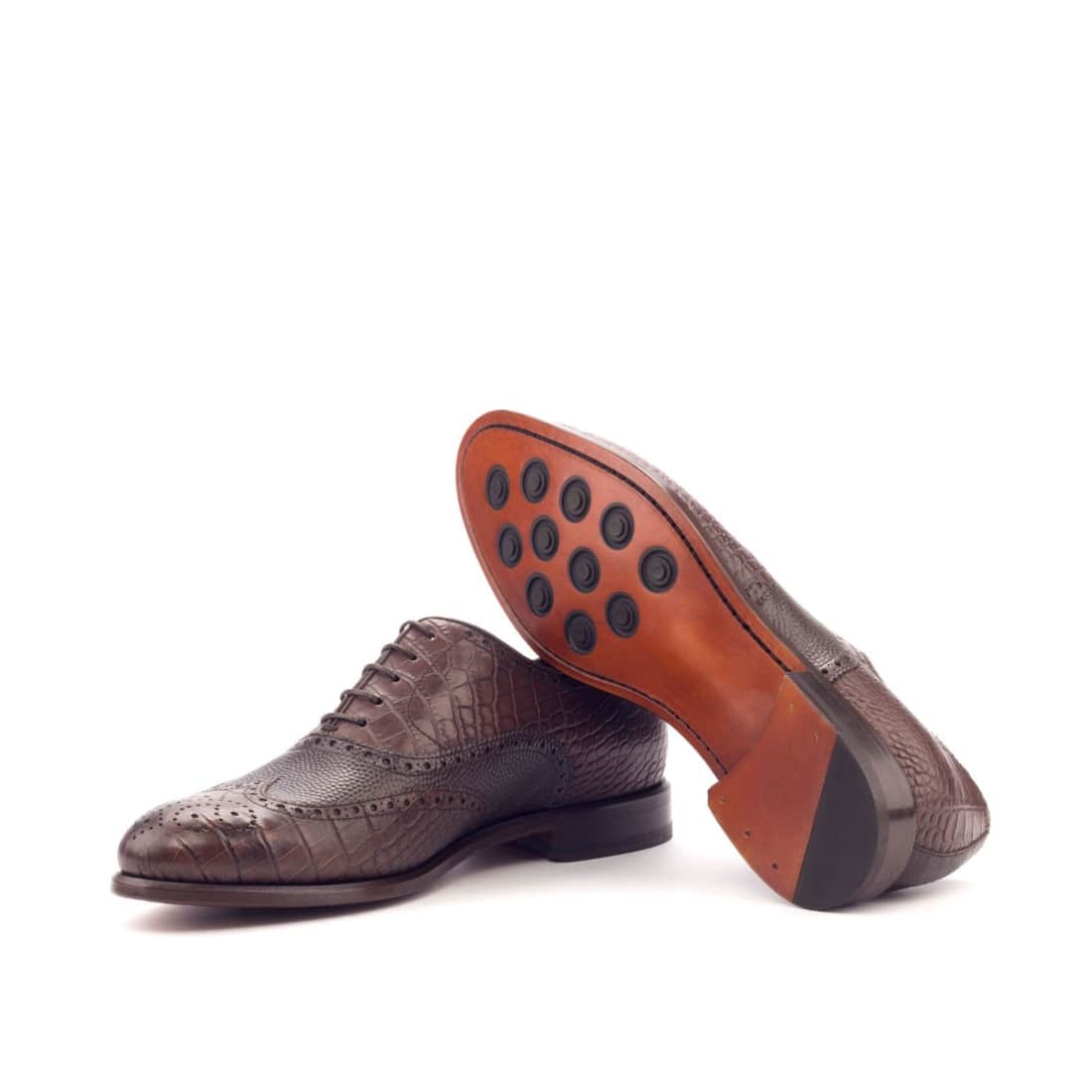Richelieu fleuri en cuir croco et grainé marron foncé – vue 2