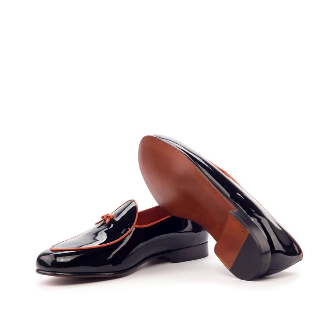 Mocassin Belge en cuir vernis noir et orange – vue 2
