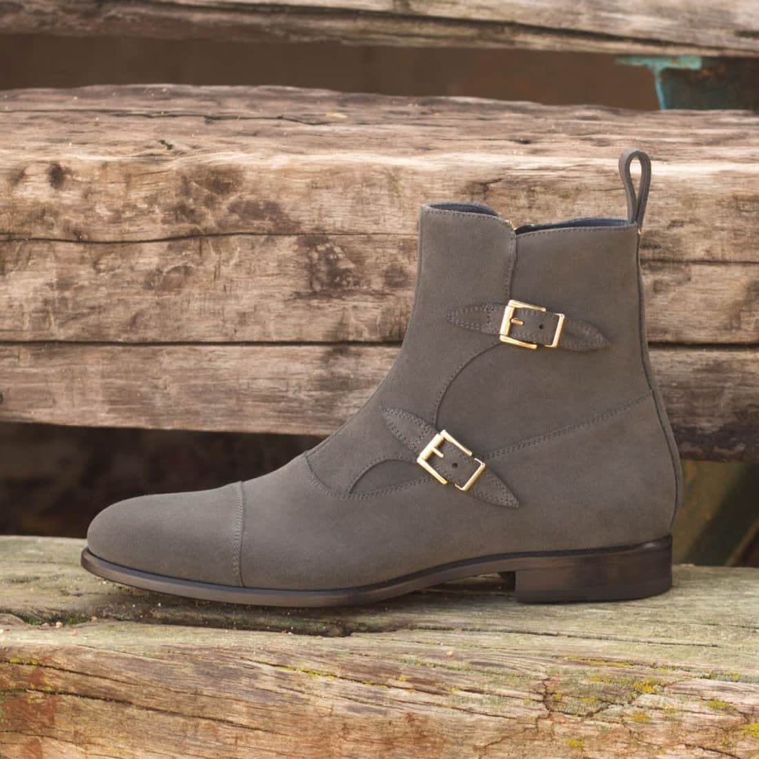 Bottines à Double Boucles en daim gris – vue 4