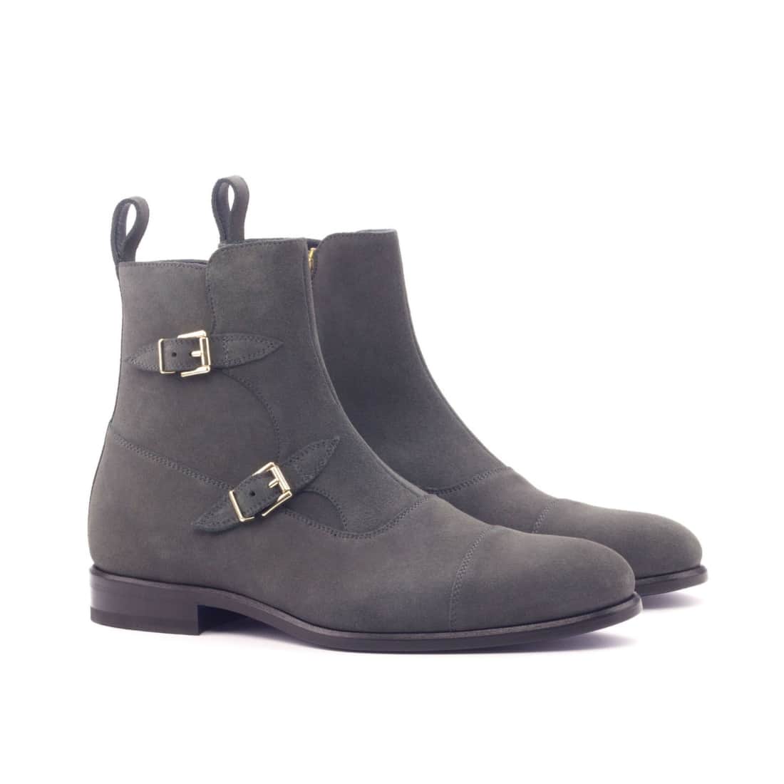 Bottines à Double Boucles en daim gris