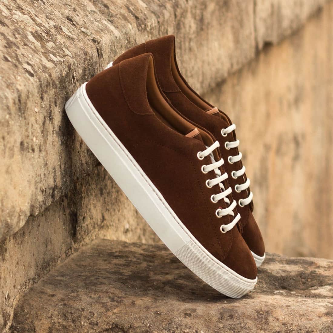 Sneakers Jersey en daim marron - Semelles Blanches – vue 5