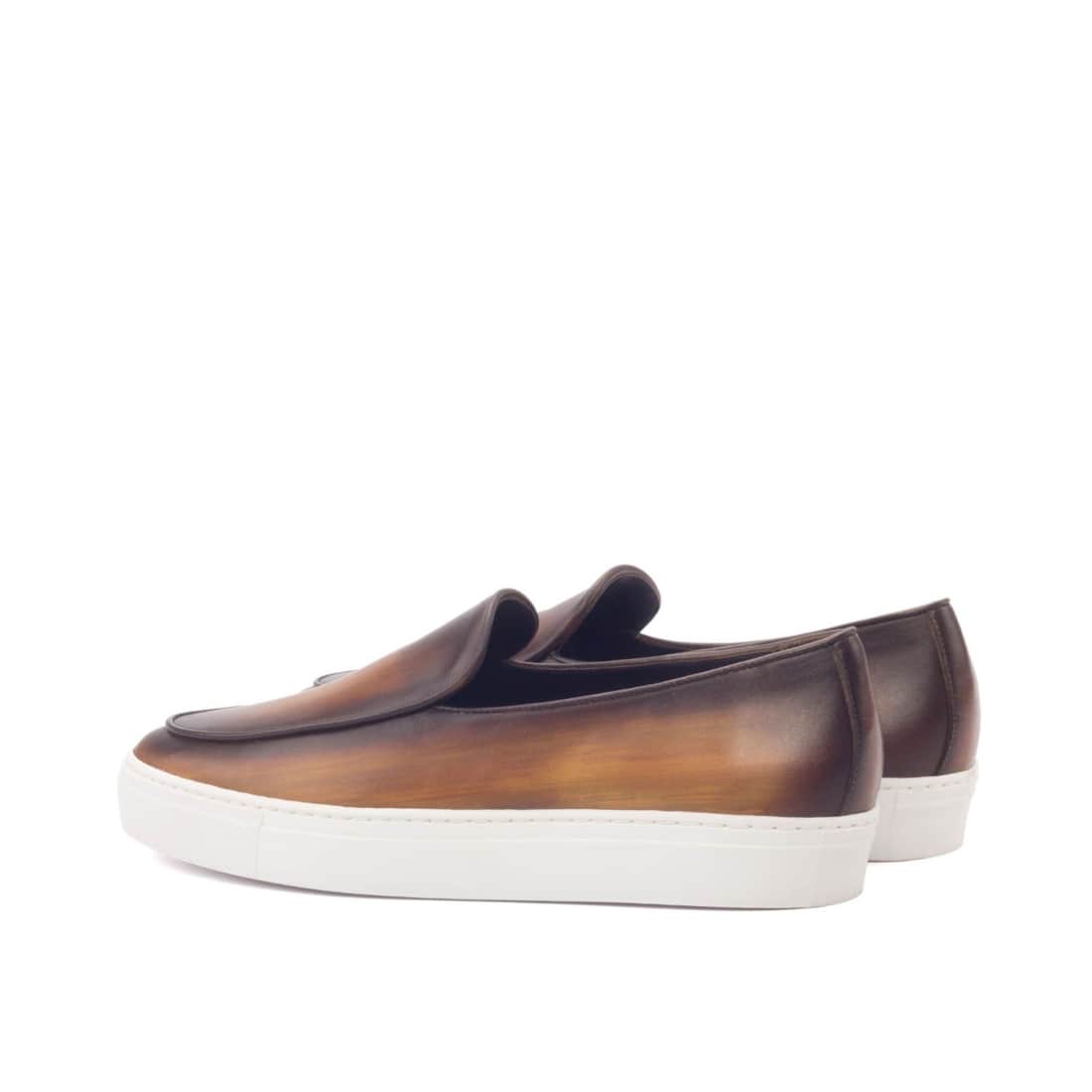 Sneaker Mocassin Belge en cuir patiné marron – vue 3