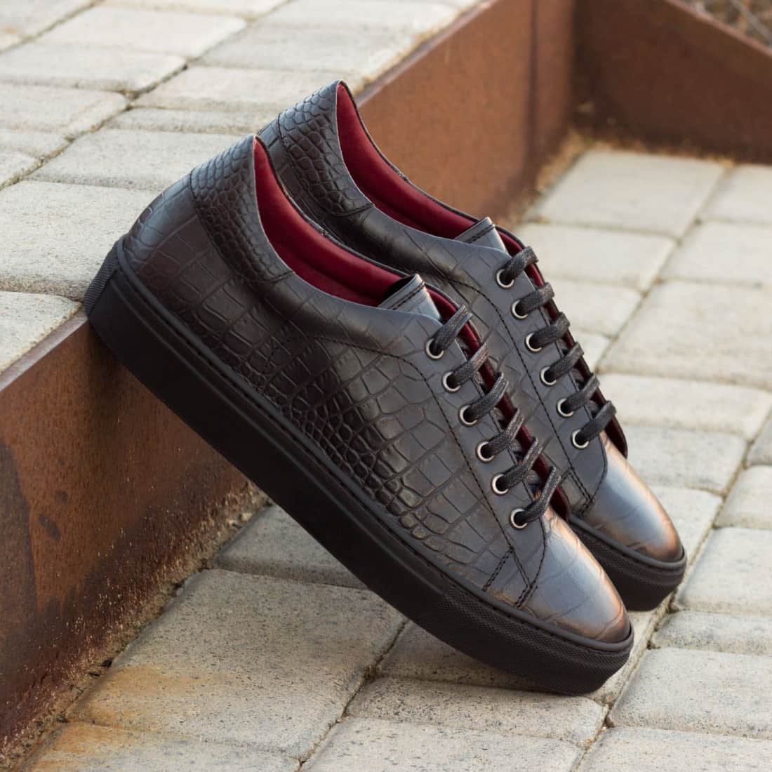 Sneakers Jersey en croco noir - Semelles Noires – vue 5