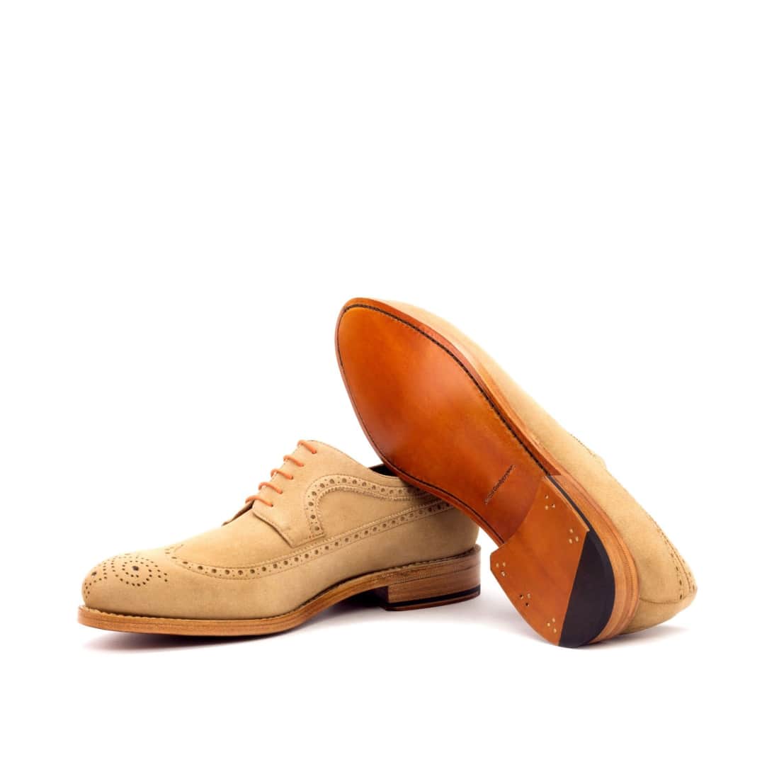 Derbie Brogue fleuri en daim beige – vue 2