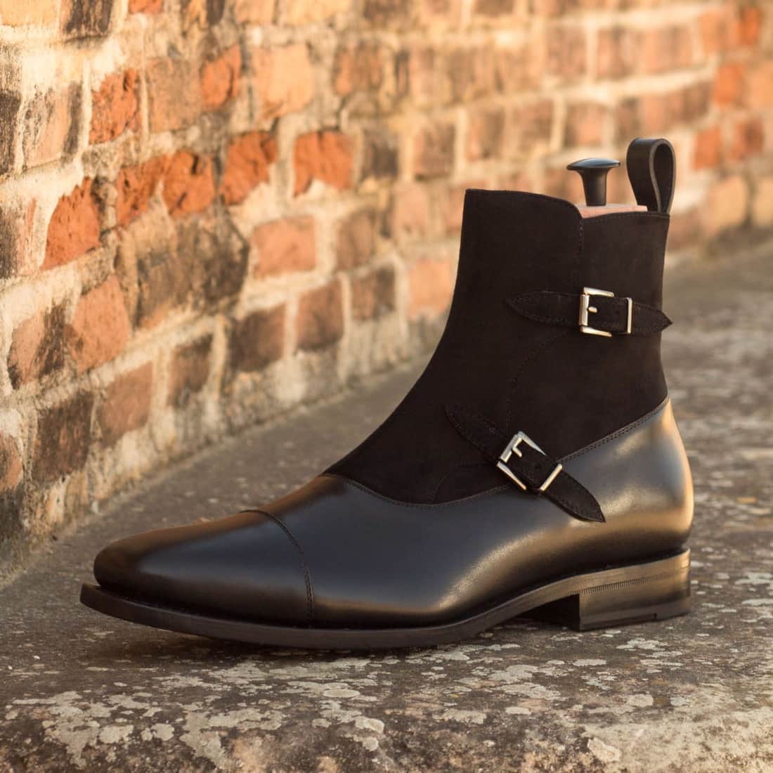 Bottines à Double Boucles en cuir et daim noir – vue 4