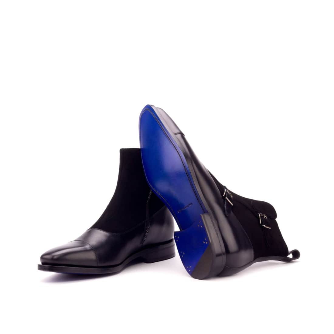 Bottines à Double Boucles en cuir et daim noir – vue 2
