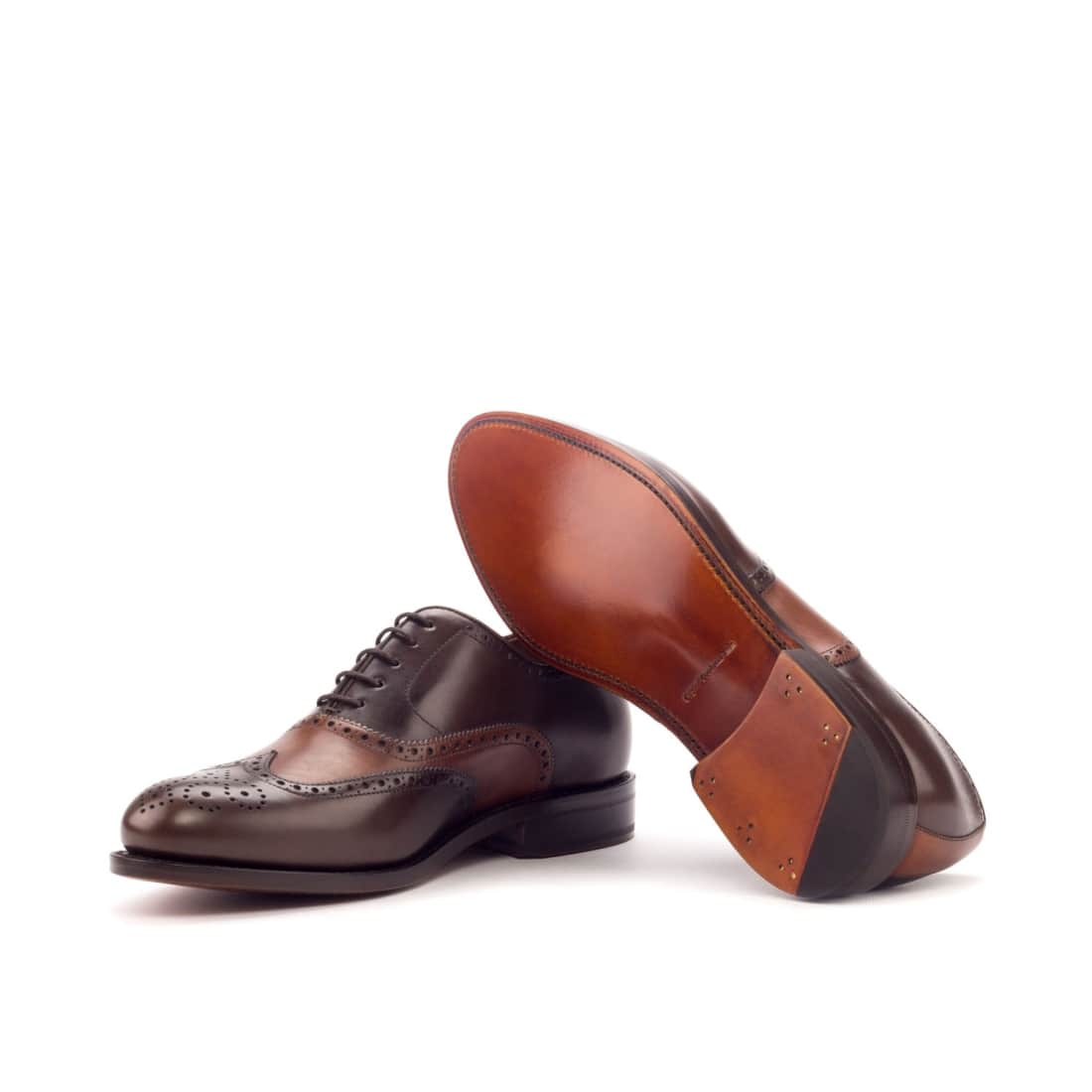 Richelieu fleuri en cuir patiné marron foncé et cognac – vue 2