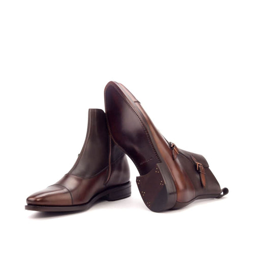 Bottines à Double Boucles en cuir bicolore marron – vue 2