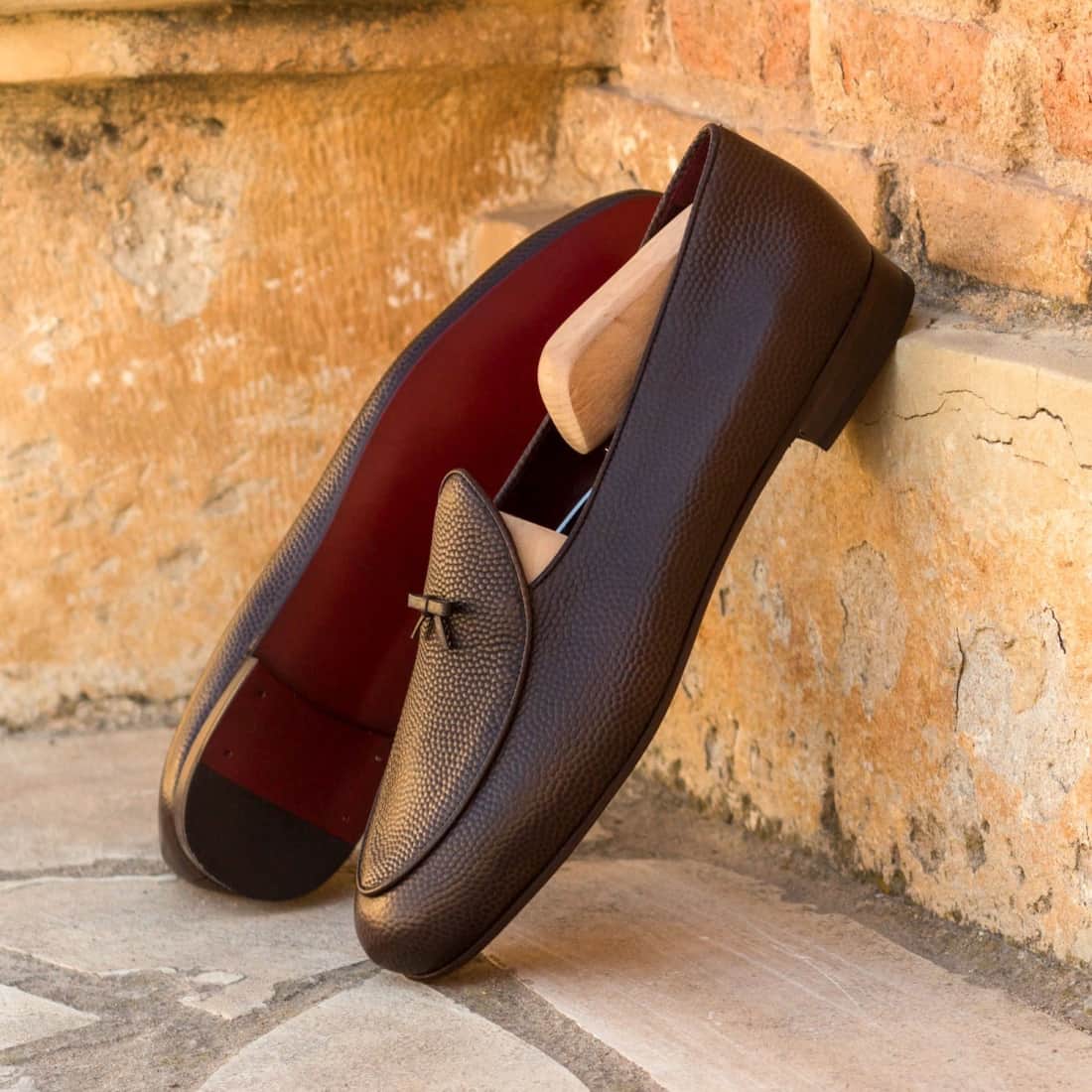 Mocassin Belge en cuir grainé marron foncé – vue 4