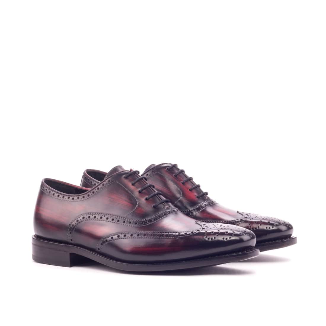 Richelieu fleuri en cuir patiné bordeaux