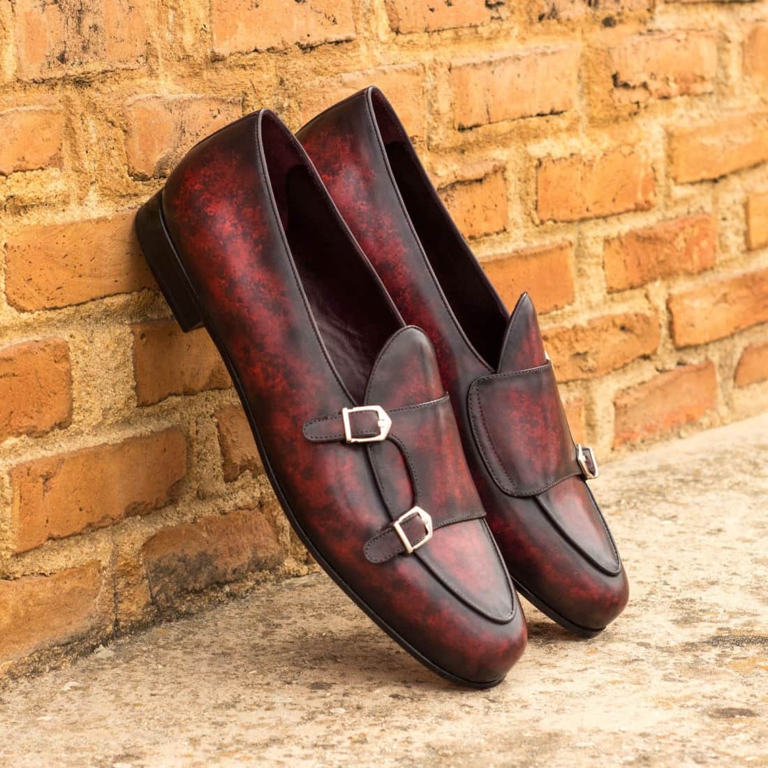 Mocassin Double Boucle en cuir patiné bordeaux – vue 5