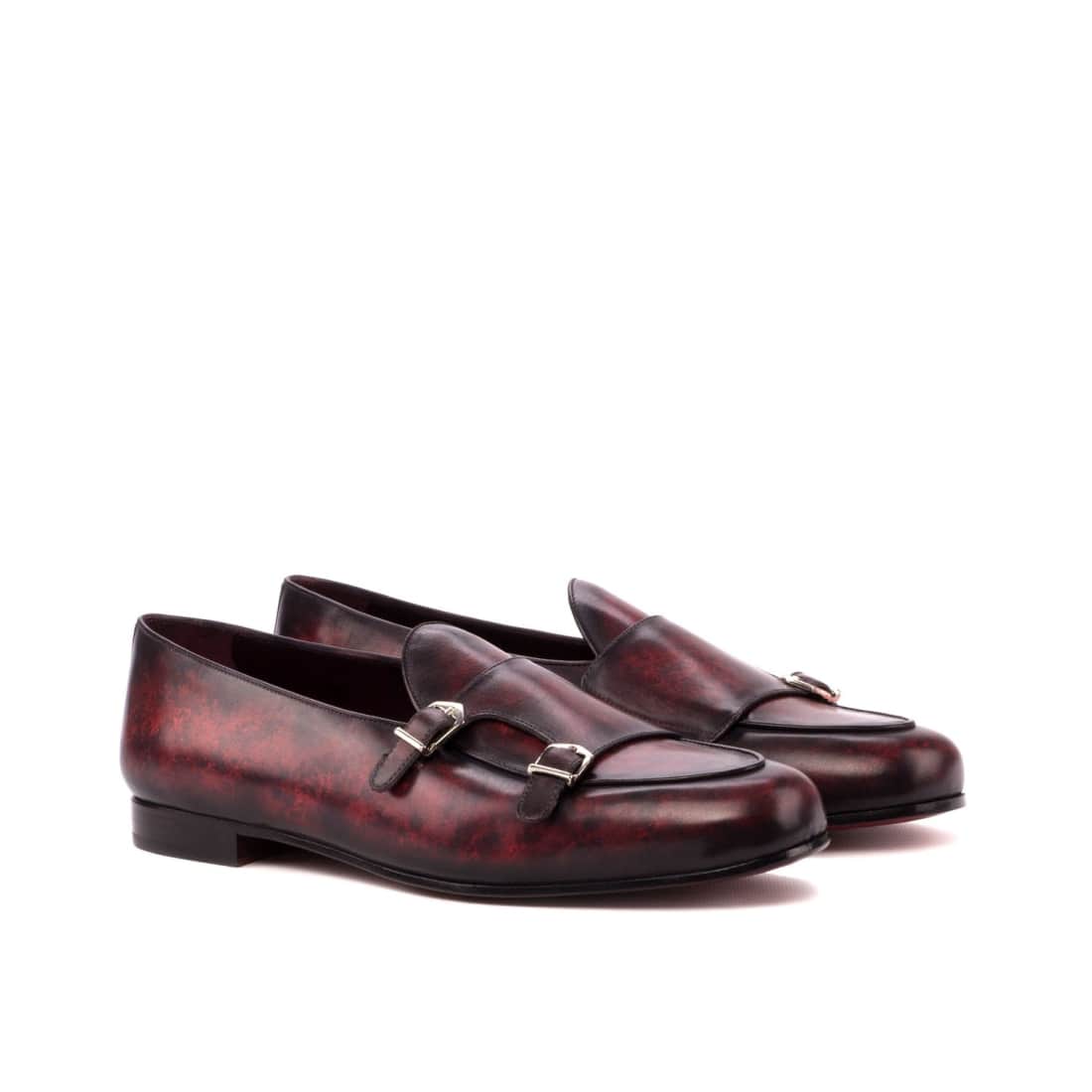 Mocassin Double Boucle en cuir patiné bordeaux