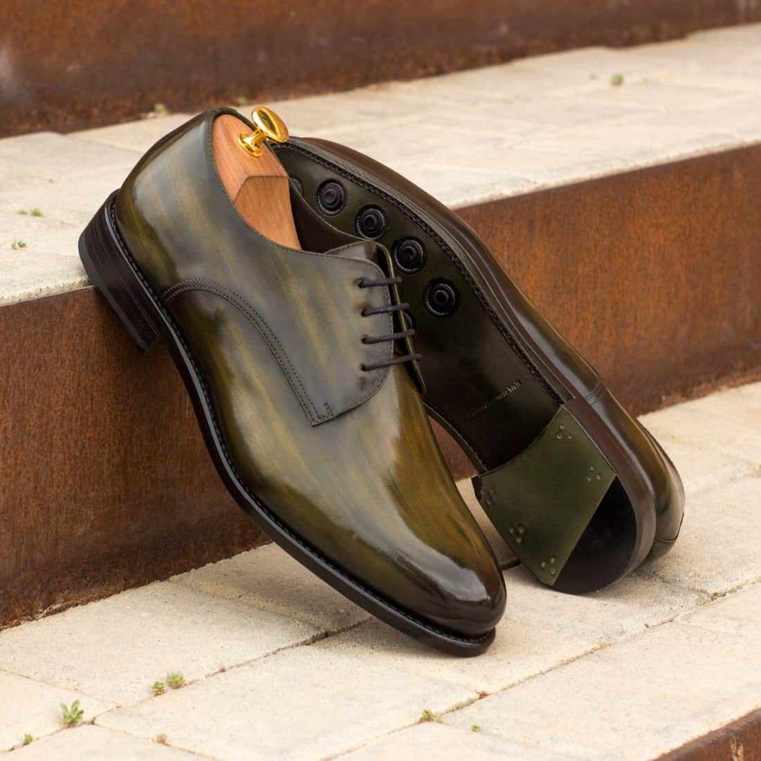 Derbie Blucher en cuir patiné vert – vue 4