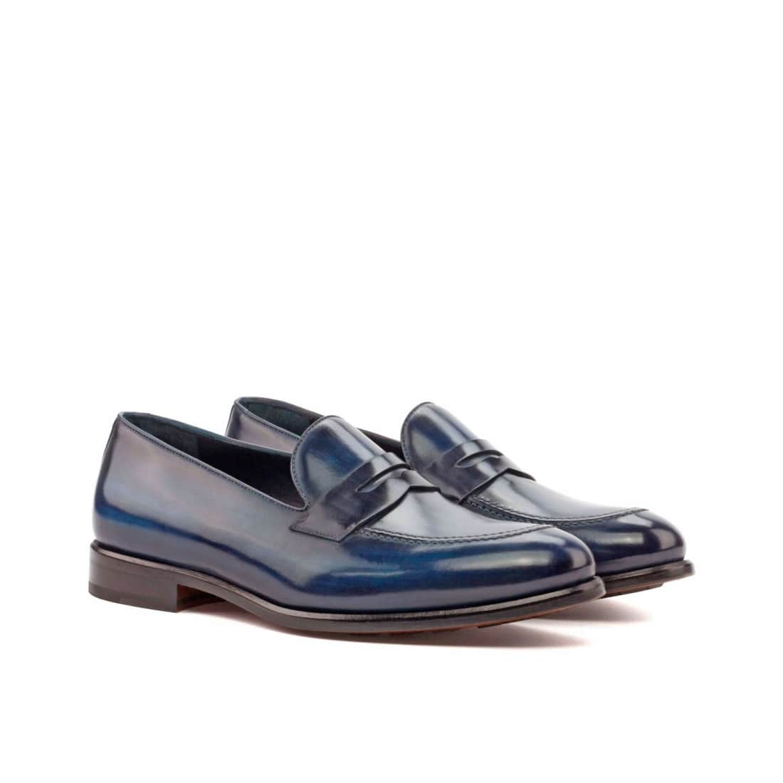 Mocassins Penny à bandeau en cuir patiné bleu