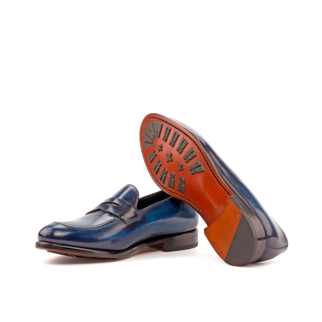Mocassins Penny à bandeau en cuir patiné bleu – vue 2