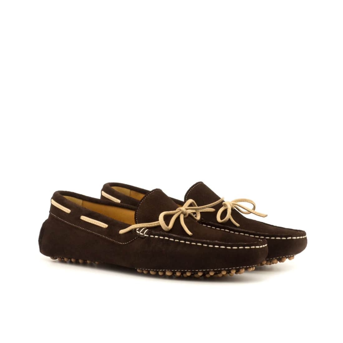 Mocassin Driver en daim marron foncé et beige