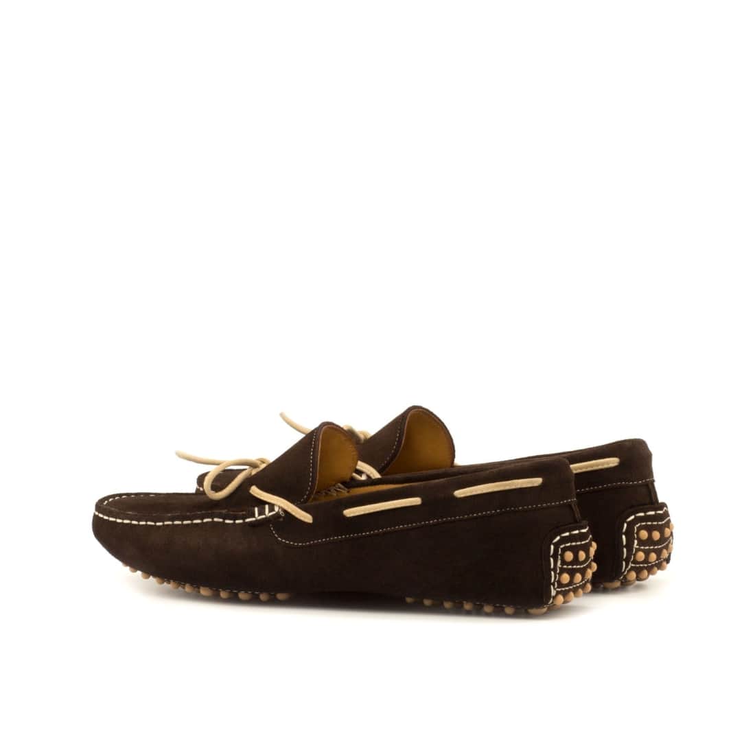 Mocassin Driver en daim marron foncé et beige – vue 3