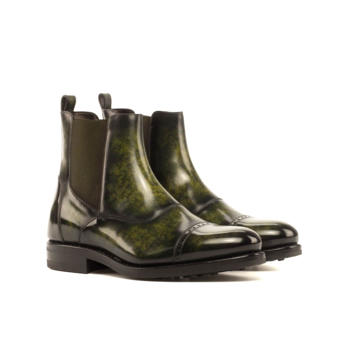Cheslea Boots Cut en cuir patiné vert forêt - Semelles Dainite®