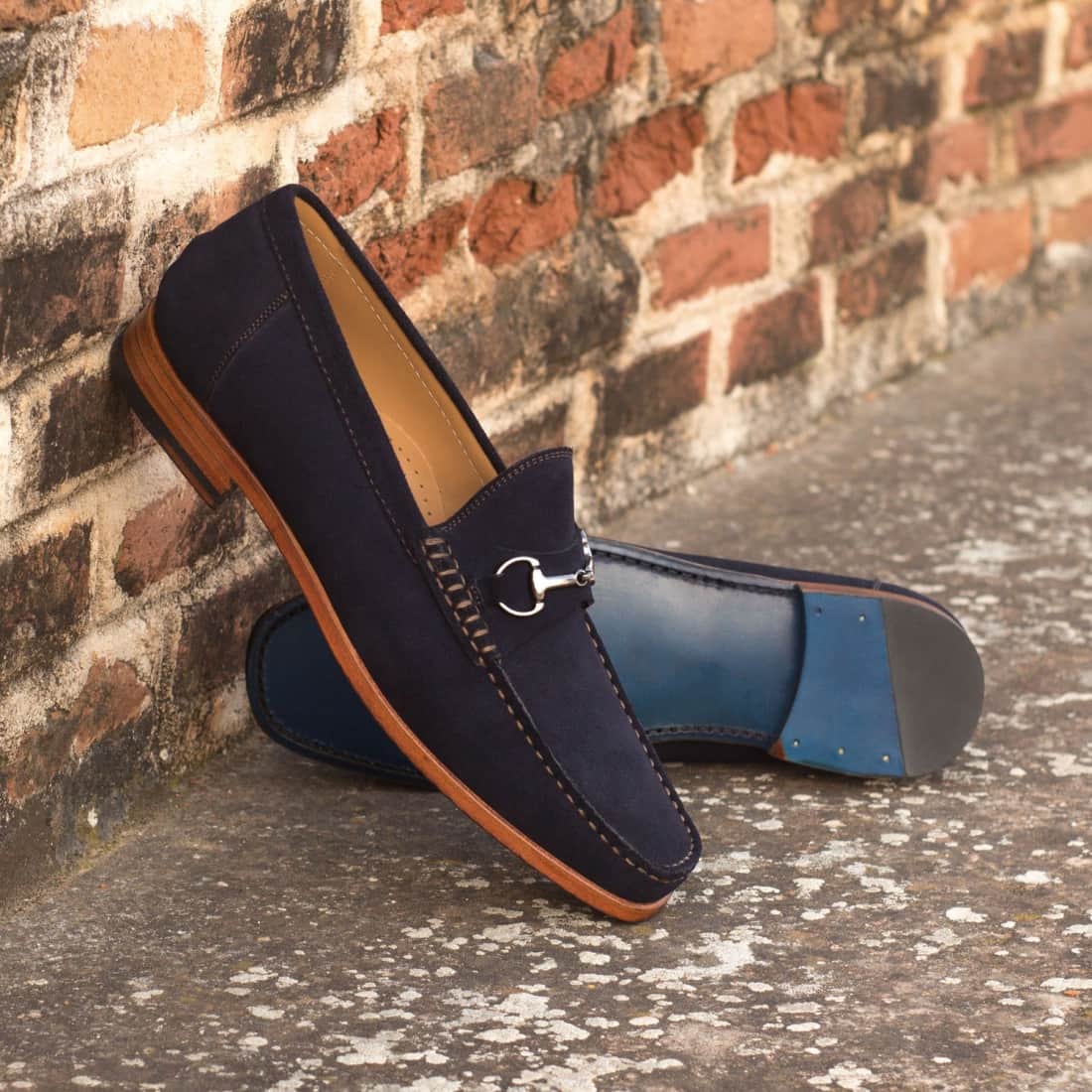 Mocassin à mors en cuir daim bleu marine – vue 4