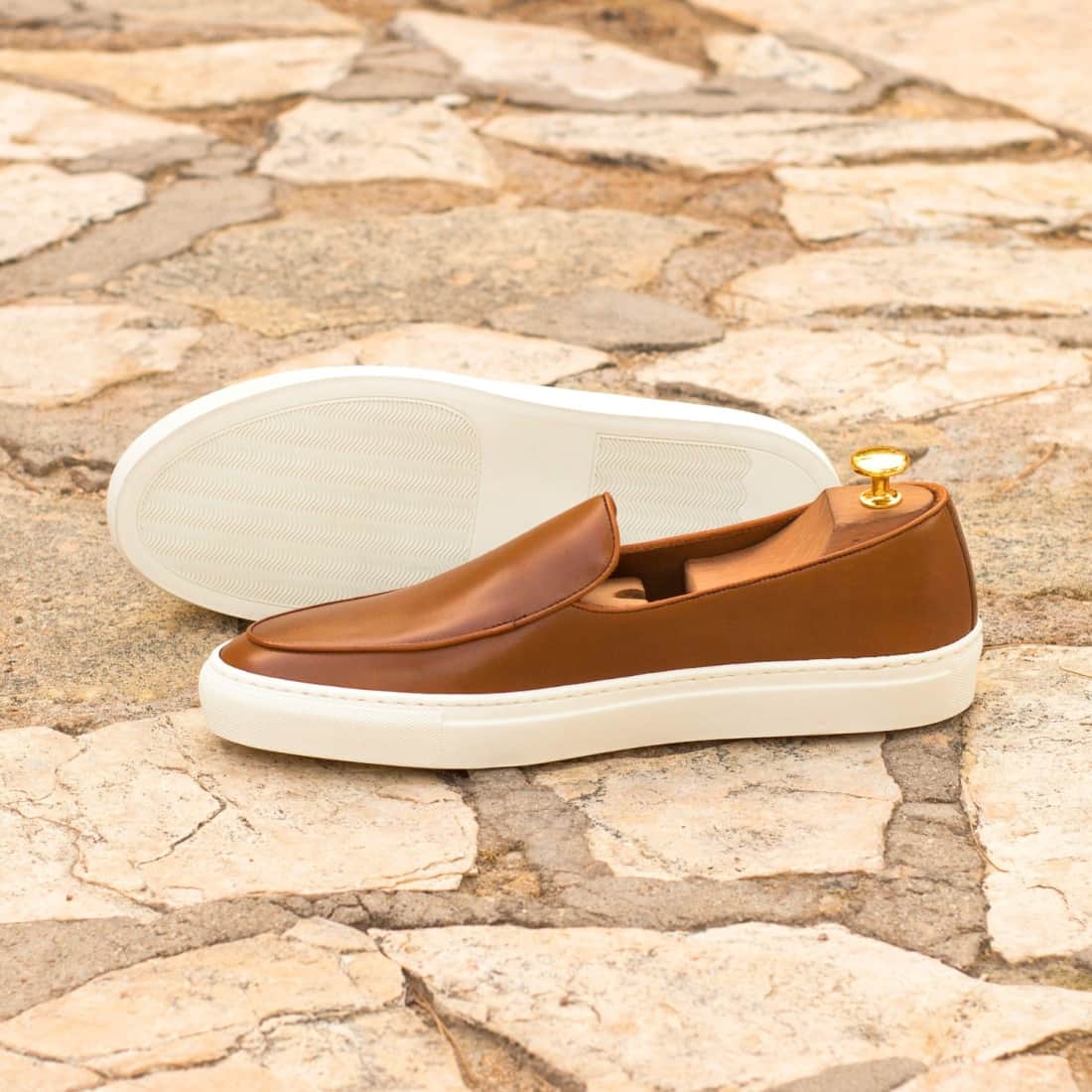 Sneaker Mocassin Belge en cuir marron clair – vue 4
