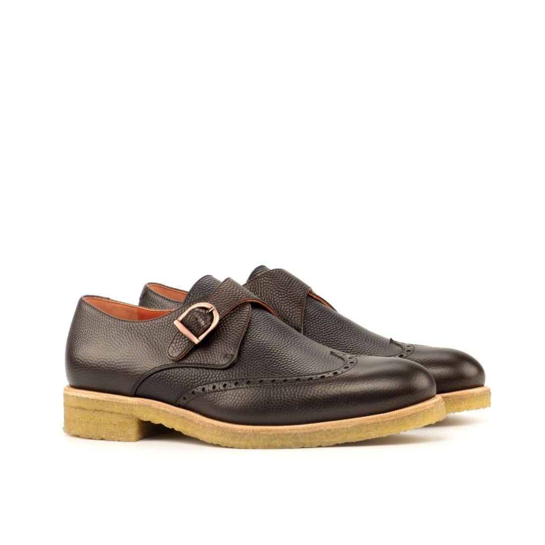 Chaussure à boucle bout fleuri en cuir grainé marron foncé et noir - Semelles crêpe